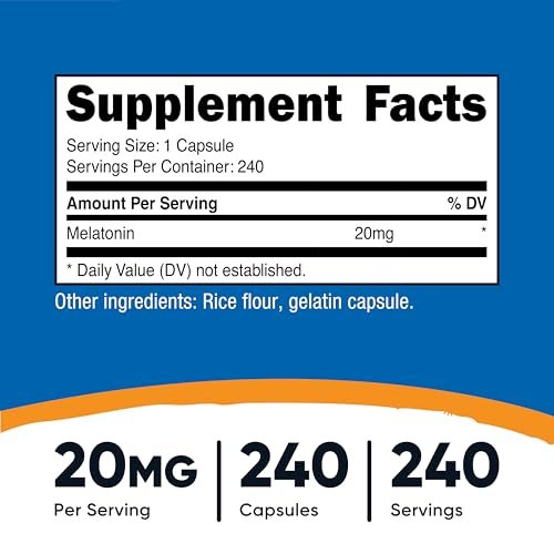 Nutricost Melatonin 20mg – 240 Kapseln, Non-GMO & Glutenfrei – Hochdosiertes Schlafmittel