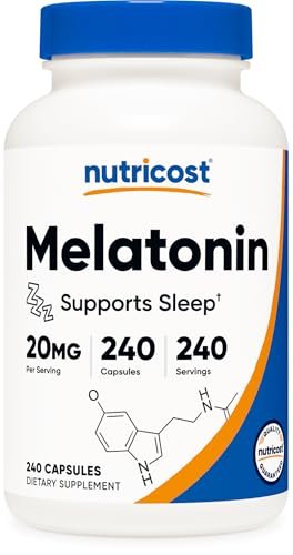 Nutricost Melatonin 20mg – 240 Kapseln, Non-GMO & Glutenfrei – Hochdosiertes Schlafmittel