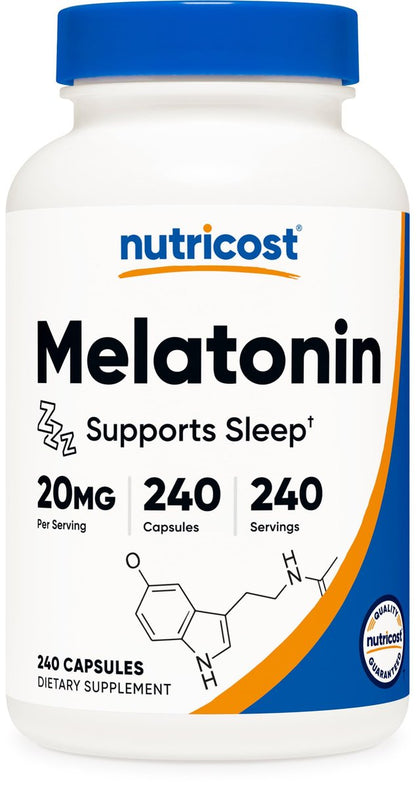 Nutricost Melatonin 20mg – 240 Kapseln, Non-GMO & Glutenfrei – Hochdosiertes Schlafmittel