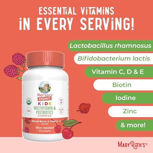 MARYRUTH'S Bio Kindermultivitamin Gummis mit Postbiotika | Vegane, zuckerfreie Gummibärchen für Kinder ab 4 Jahren | 60 Stück