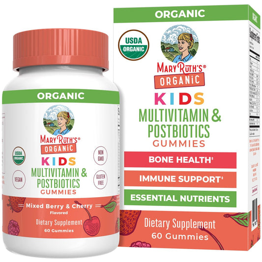 MARYRUTH'S Bio Kindermultivitamin Gummis mit Postbiotika | Vegane, zuckerfreie Gummibärchen für Kinder ab 4 Jahren | 60 Stück