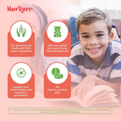 MARYRUTH'S Bio Kindermultivitamin Gummis mit Postbiotika | Vegane, zuckerfreie Gummibärchen für Kinder ab 4 Jahren | 60 Stück