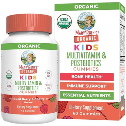 MARYRUTH'S Bio Kindermultivitamin Gummis mit Postbiotika | Vegane, zuckerfreie Gummibärchen für Kinder ab 4 Jahren | 60 Stück