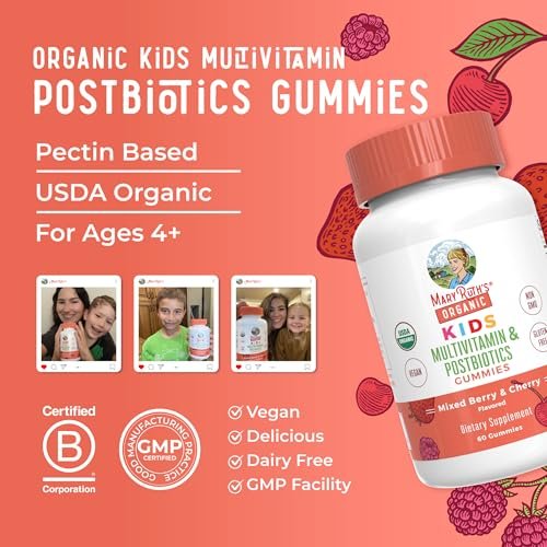 MARYRUTH'S Bio Kindermultivitamin Gummis mit Postbiotika | Vegane, zuckerfreie Gummibärchen für Kinder ab 4 Jahren | 60 Stück