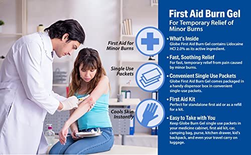 Globe First Aid Burn Gel mit Aloe 0,9g Beutel (Box mit 144 Stück) - Erste Hilfe Gel zur vorübergehenden Linderung von leichten Verbrennungen, Schnitten und Schürfwunden
