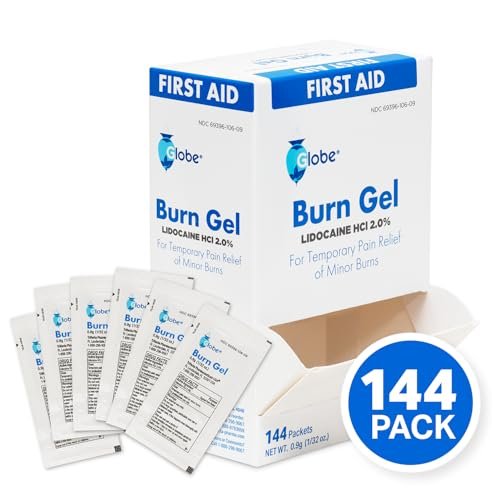 Globe First Aid Burn Gel mit Aloe 0,9g Beutel (Box mit 144 Stück) - Erste Hilfe Gel zur vorübergehenden Linderung von leichten Verbrennungen, Schnitten und Schürfwunden