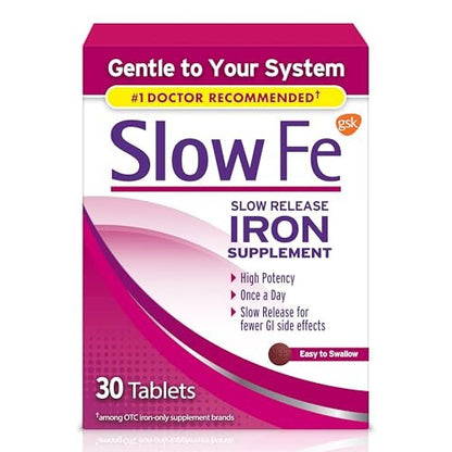 Slow Fe 45 mg Eisenpräparat gegen Eisenmangel, langsame Freisetzung, hochdosiert, leicht zu schluckende Tabletten - 30 Stück