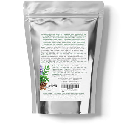 Elanen Naturals Bio Süßholzwurzel 113 g (4 oz) – USDA Bio-zertifiziert, geschnitten & gesiebt, Glycyrrhiza glabra