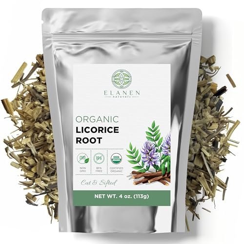 Elanen Naturals Bio Süßholzwurzel 113 g (4 oz) – USDA Bio-zertifiziert, geschnitten & gesiebt, Glycyrrhiza glabra