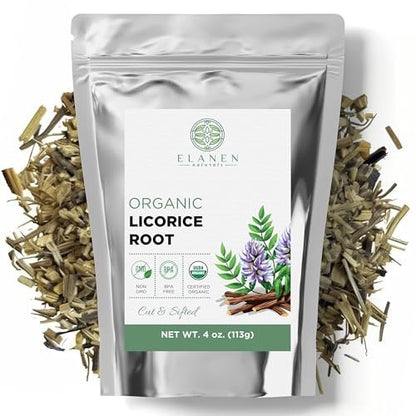Elanen Naturals Bio Süßholzwurzel 113 g (4 oz) – USDA Bio-zertifiziert, geschnitten & gesiebt, Glycyrrhiza glabra