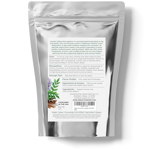 Elanen Naturals Bio Süßholzwurzel 113 g (4 oz) – USDA Bio-zertifiziert, geschnitten & gesiebt, Glycyrrhiza glabra