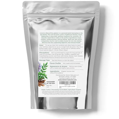 Elanen Naturals Bio Süßholzwurzel 113 g (4 oz) – USDA Bio-zertifiziert, geschnitten & gesiebt, Glycyrrhiza glabra