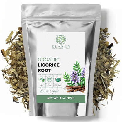 Elanen Naturals Bio Süßholzwurzel 113 g (4 oz) – USDA Bio-zertifiziert, geschnitten & gesiebt, Glycyrrhiza glabra
