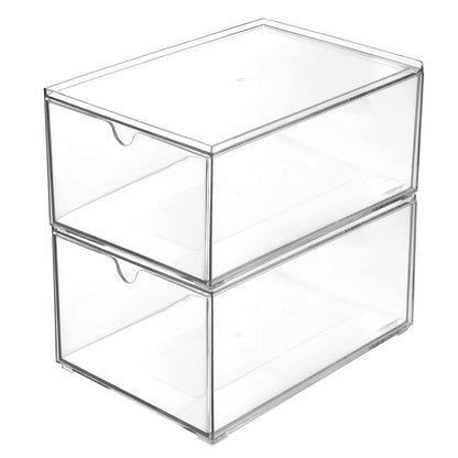 Youngever 2er-Pack stapelbare Kunststoff-Organizer-Schubladen, durchsichtige Kosmetik-Organizer, Make-up-Organizer-Schubladen