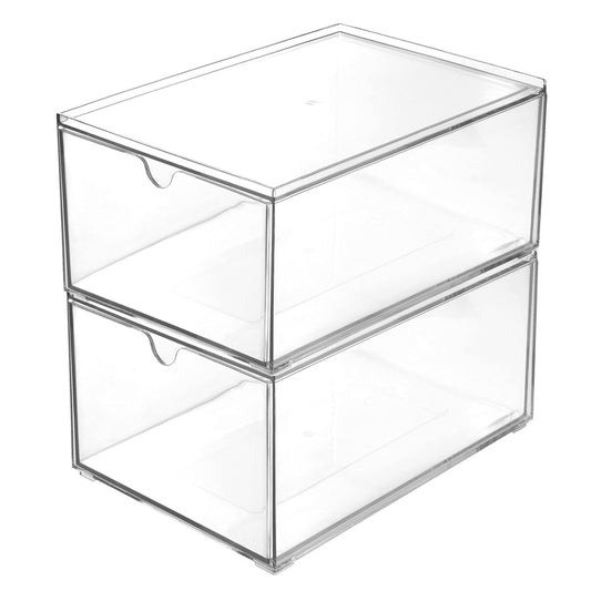 Youngever 2er-Pack stapelbare Kunststoff-Organizer-Schubladen, durchsichtige Kosmetik-Organizer, Make-up-Organizer-Schubladen