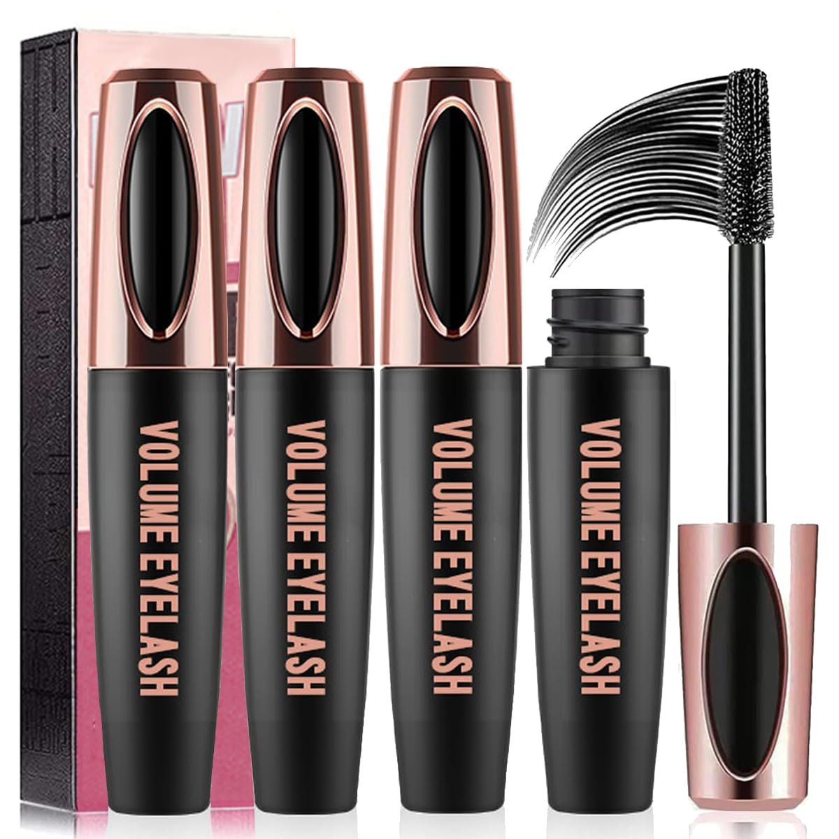 3er Pack 4D Seidenfaser Wimperntusche – Wasserfeste Mascara für verlängerte, voluminöse Wimpern – Schmutzfest, langanhaltend, hypoallergen