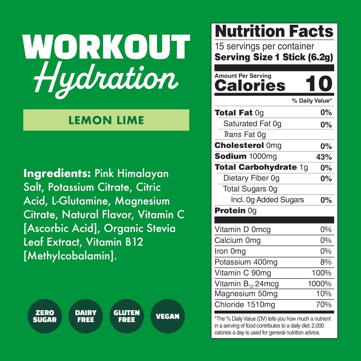Waterboy Workout Hydration | 2.960 mg Elektrolyt-Pulver-Packungen ohne Zucker | L-Glutamin + Vitamine | Kein Zucker, natürlich, glutenfrei | 15 Trinkmisch-Sticks (Zitrone-Limette)