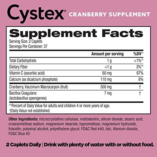 Cystex Cranberry Urinary Health Supplement – Cranberry, Probiotika, Präbiotika & Vitamin C für Harnwegs- und Vaginalgesundheit – pH- und Hefegleichgewicht – Zuckerfrei – 75 Kapseln