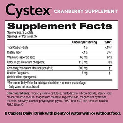 Cystex Cranberry Urinary Health Supplement – Cranberry, Probiotika, Präbiotika & Vitamin C für Harnwegs- und Vaginalgesundheit – pH- und Hefegleichgewicht – Zuckerfrei – 75 Kapseln