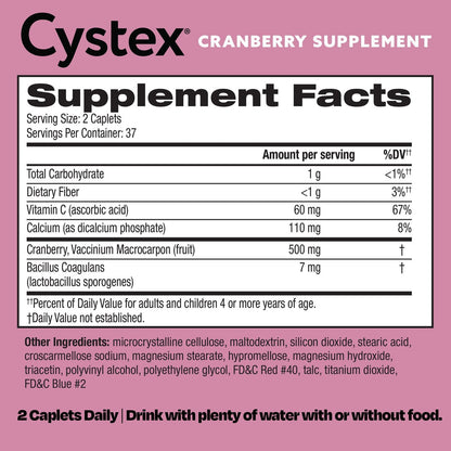 Cystex Cranberry Urinary Health Supplement – Cranberry, Probiotika, Präbiotika & Vitamin C für Harnwegs- und Vaginalgesundheit – pH- und Hefegleichgewicht – Zuckerfrei – 75 Kapseln