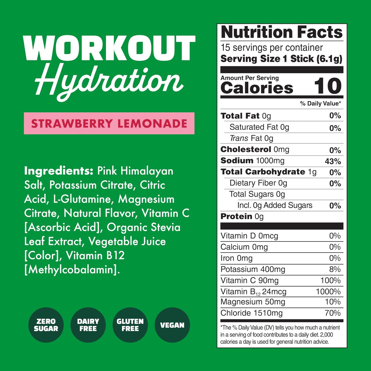 Waterboy Workout Hydration | 2.960 mg Zuckerfreie Elektrolyt-Pulver-Päckchen | L-Glutamin + Vitamine | Kein Zucker, Natürlich, Glutenfrei | 15 Trinkmischungen (Erdbeer-Limonade)