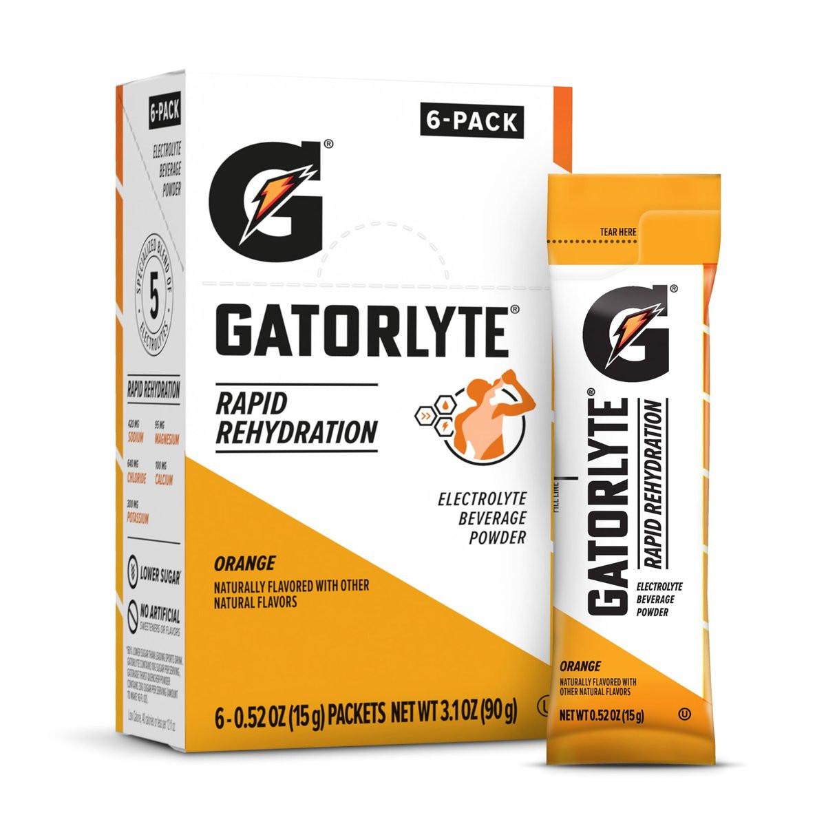 Gatorlyte Pulver Orange – 16,9 oz (6er Pack) – Elektrolyt-Getränkepulver zur schnellen Rehydrierung