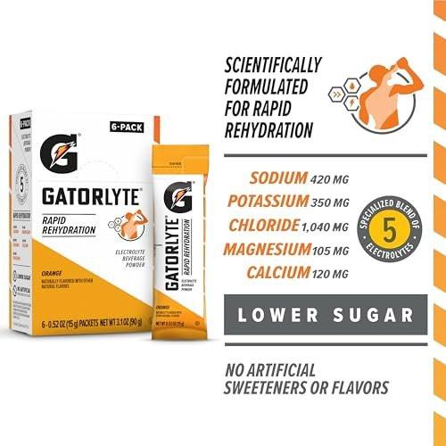 Gatorlyte Pulver Orange – 16,9 oz (6er Pack) – Elektrolyt-Getränkepulver zur schnellen Rehydrierung