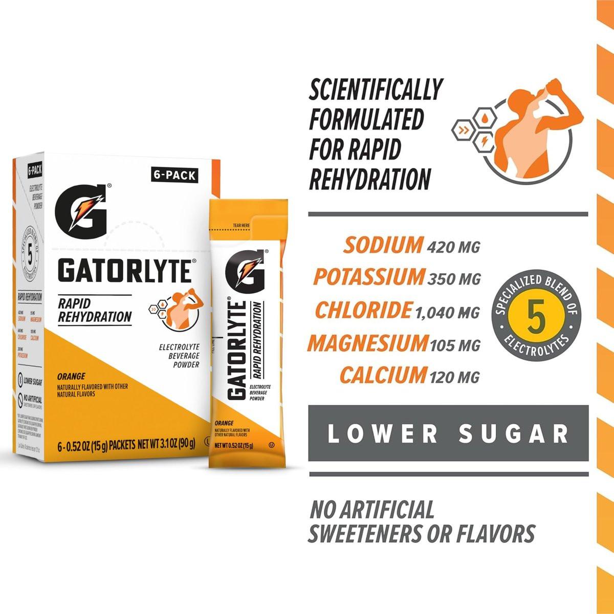 Gatorlyte Pulver Orange – 16,9 oz (6er Pack) – Elektrolyt-Getränkepulver zur schnellen Rehydrierung