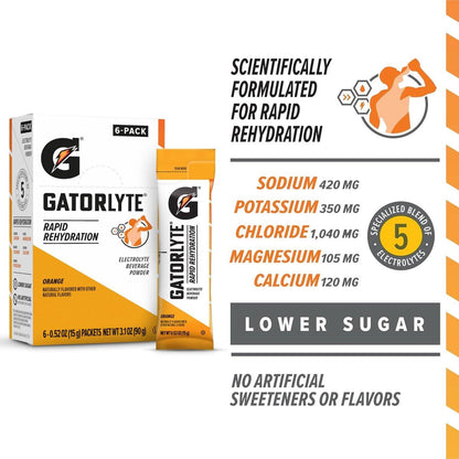 Gatorlyte Pulver Orange – 16,9 oz (6er Pack) – Elektrolyt-Getränkepulver zur schnellen Rehydrierung