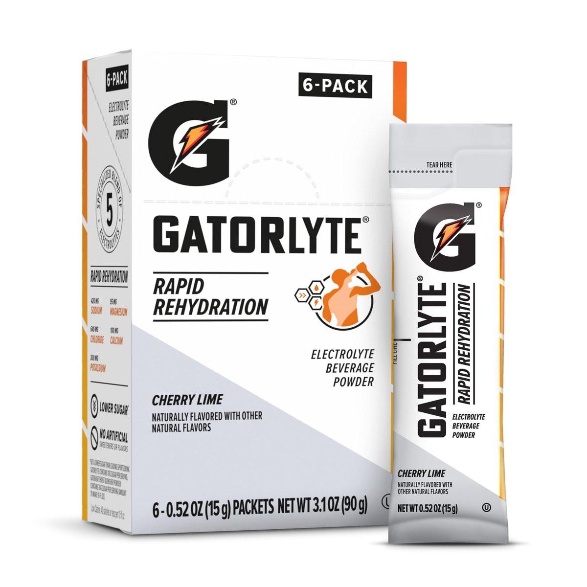 Gatorlyte Pulver Kirsch-Limetten-Geschmack – 16,9 oz Portion, 3,1 oz Nettogewicht (6er-Pack)