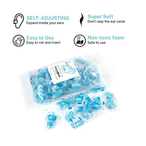 Qualitätsschaum Ohrstöpsel Blau - 50 Paar Großpackung, 32 dB Hochwertige Geräuschdämmende Ohrstöpsel für Schlafen, Schnarchen, Arbeit, Bau, Holzarbeiten - Einweg, Weich, Bequem & Schalldicht