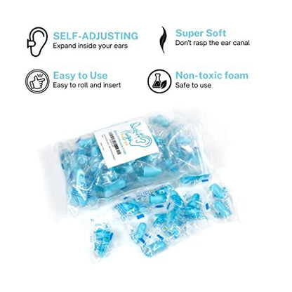 Qualitätsschaum Ohrstöpsel Blau - 50 Paar Großpackung, 32 dB Hochwertige Geräuschdämmende Ohrstöpsel für Schlafen, Schnarchen, Arbeit, Bau, Holzarbeiten - Einweg, Weich, Bequem & Schalldicht