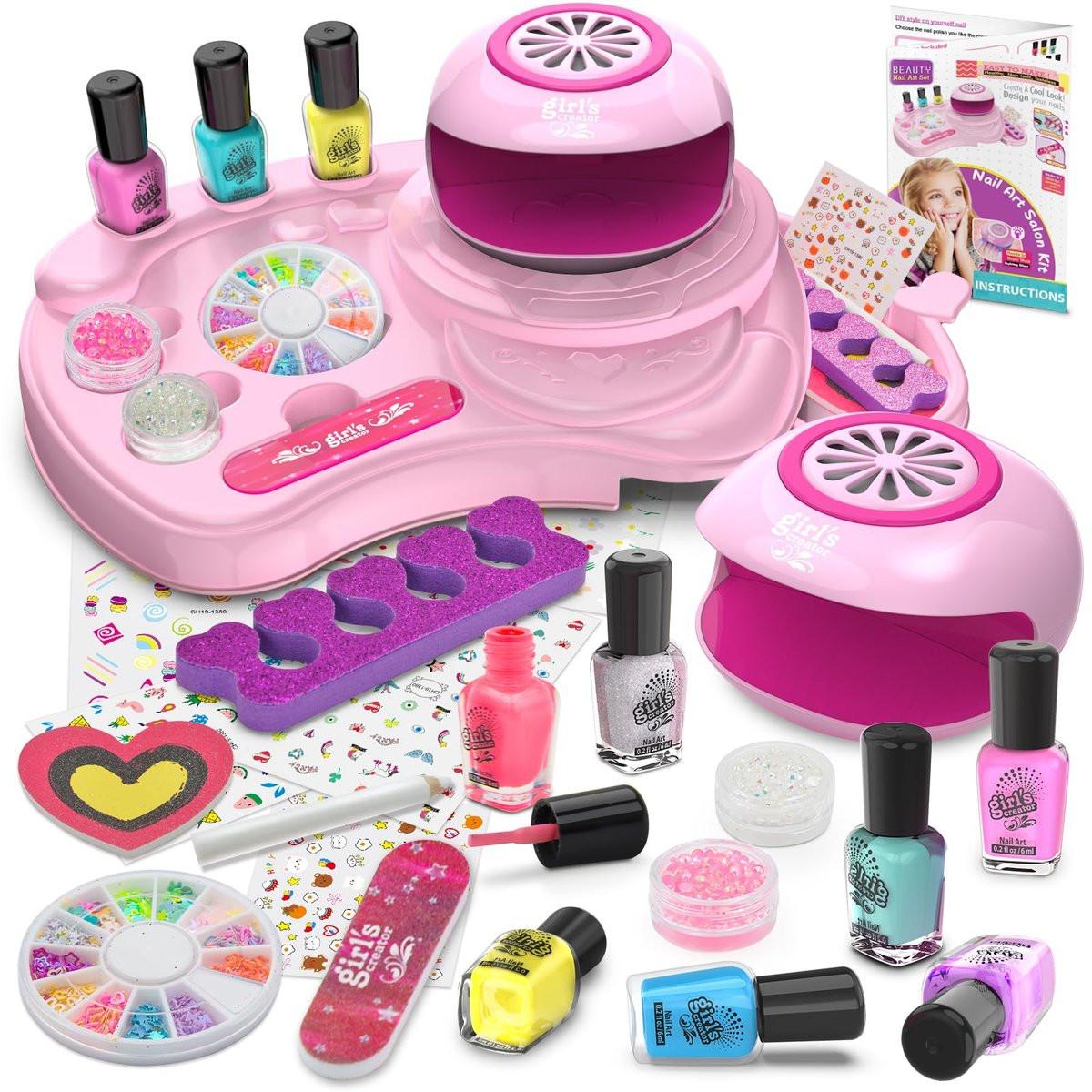 Amagoing Nagellack-Set für Mädchen von 7–12 Jahren – Kinder Nagelkunst Studio Kit, ungiftig, schnell trocknend, mit Nageltrockner, Aufbewahrungstisch, Glitzer – coole Geschenkideen für 8 9 10 11 Jahre