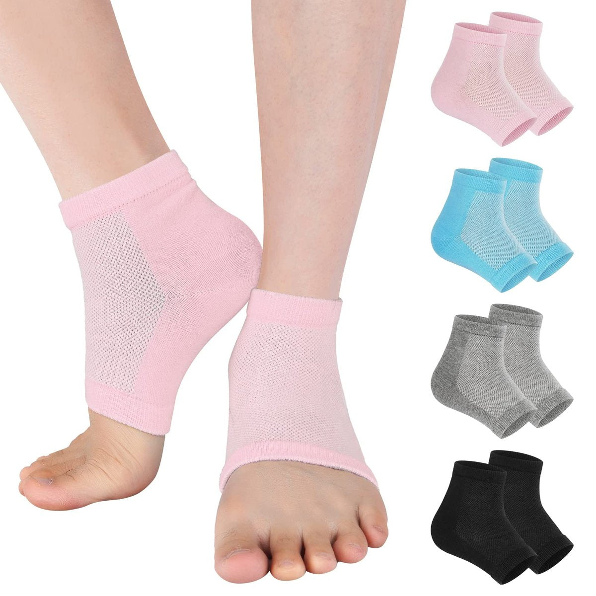 Vaincre Feuchtigkeitsspendende Fersensocken für trockene, rissige Füße – Damen, 4 Paar Fußpflege-Spa-Socken ohne Zehen für die nächtliche Behandlung rissiger Fersen (Reguläre Größe)