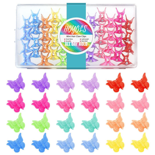HOYOLS Mini Butterfly Haarspangen, Y2K Kleine Kieferhaarspangen für Frauen und Teenager, 90er Niedliche Haaraccessoires für Zöpfe, 12 Assortierte Farben, 48 Stück (Candy Regenbogen)