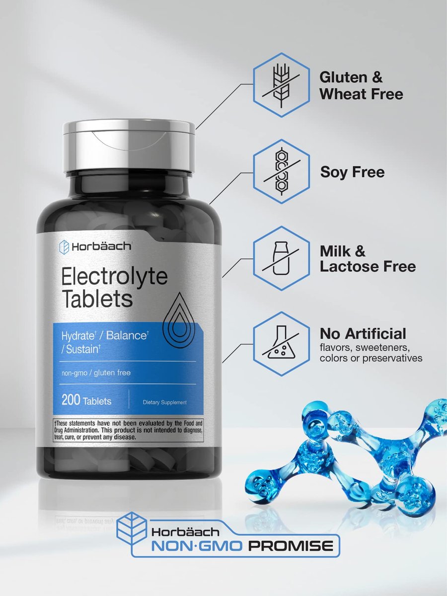 Horbäach Elektrolyt-Tabletten | 200 Stück | Unterstützt Hydratation, Balance & Vitalität | mit Calcium, Magnesium, Chlorid, Natrium und Kalium | Vegetarisch, Nicht-GVO & Glutenfrei