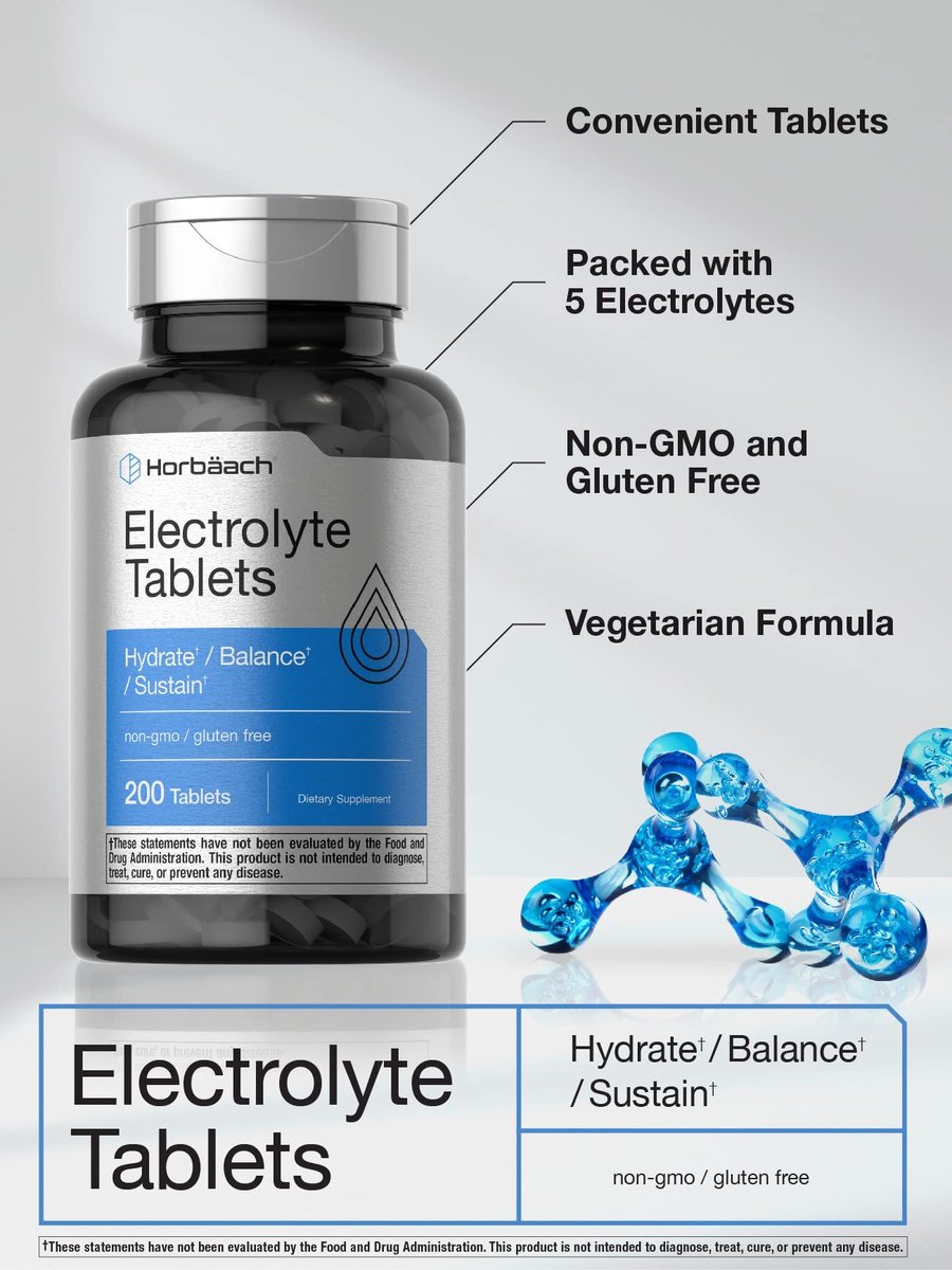 Horbäach Elektrolyt-Tabletten | 200 Stück | Unterstützt Hydratation, Balance & Vitalität | mit Calcium, Magnesium, Chlorid, Natrium und Kalium | Vegetarisch, Nicht-GVO & Glutenfrei