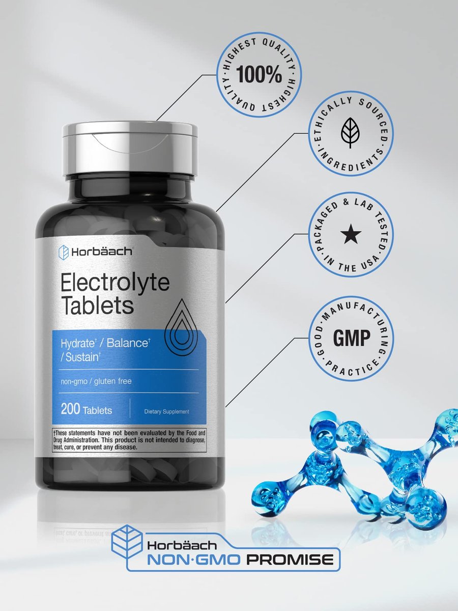 Horbäach Elektrolyt-Tabletten | 200 Stück | Unterstützt Hydratation, Balance & Vitalität | mit Calcium, Magnesium, Chlorid, Natrium und Kalium | Vegetarisch, Nicht-GVO & Glutenfrei