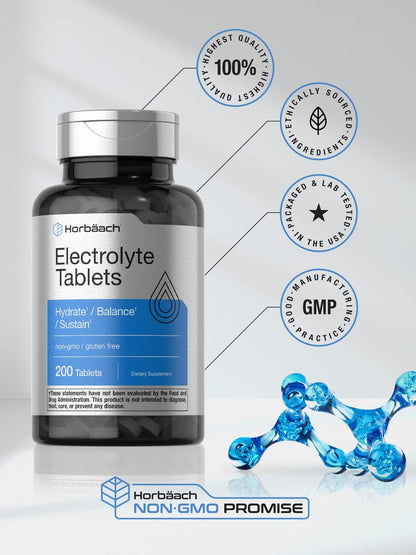 Horbäach Elektrolyt-Tabletten | 200 Stück | Unterstützt Hydratation, Balance & Vitalität | mit Calcium, Magnesium, Chlorid, Natrium und Kalium | Vegetarisch, Nicht-GVO & Glutenfrei