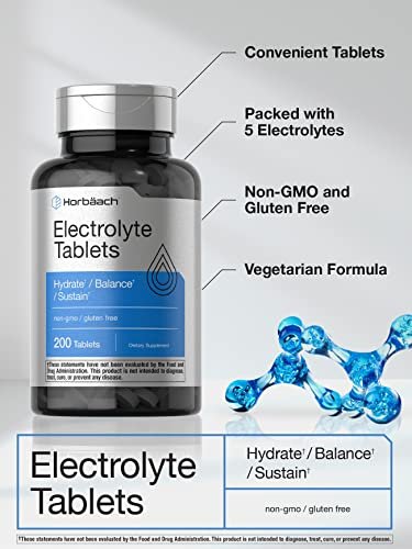 Horbäach Elektrolyt-Tabletten | 200 Stück | Unterstützt Hydratation, Balance & Vitalität | mit Calcium, Magnesium, Chlorid, Natrium und Kalium | Vegetarisch, Nicht-GVO & Glutenfrei