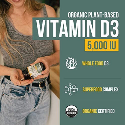 Bio Vitamin D3 5.000 IE – 100 % Vollwertkost & pflanzliches Cholecalciferol, veganes Vitamin D – angereichert mit Präbiotika & Superfood-Komplex – Bio, vegan, ohne Gentechnik & glutenfrei (60 Kapseln)