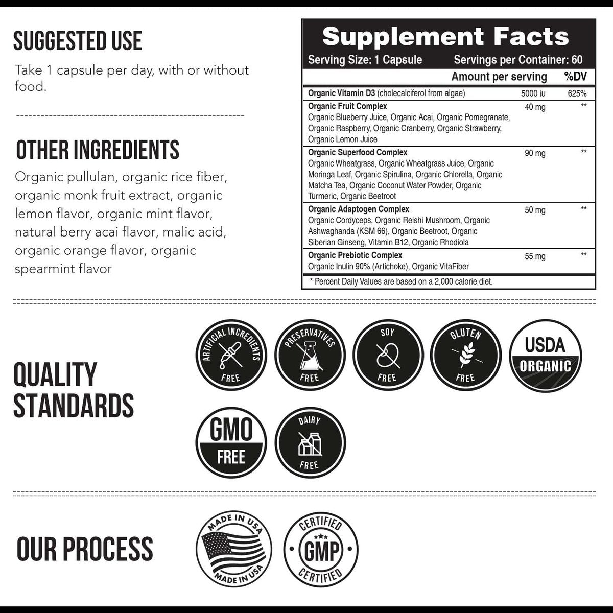 Bio Vitamin D3 5.000 IE – 100 % Vollwertkost & pflanzliches Cholecalciferol, veganes Vitamin D – angereichert mit Präbiotika & Superfood-Komplex – Bio, vegan, ohne Gentechnik & glutenfrei (60 Kapseln)