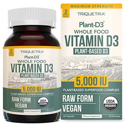 Bio Vitamin D3 5.000 IE – 100 % Vollwertkost & pflanzliches Cholecalciferol, veganes Vitamin D – angereichert mit Präbiotika & Superfood-Komplex – Bio, vegan, ohne Gentechnik & glutenfrei (60 Kapseln)