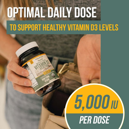 Bio Vitamin D3 5.000 IE – 100 % Vollwertkost & pflanzliches Cholecalciferol, veganes Vitamin D – angereichert mit Präbiotika & Superfood-Komplex – Bio, vegan, ohne Gentechnik & glutenfrei (60 Kapseln)