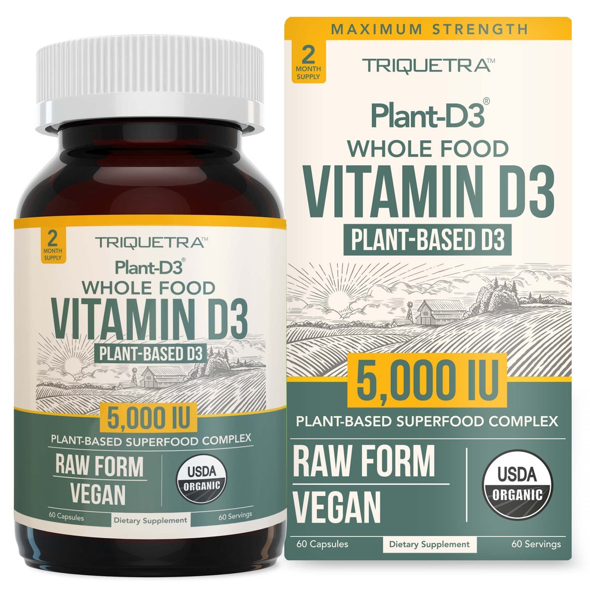 Bio Vitamin D3 5.000 IE – 100 % Vollwertkost & pflanzliches Cholecalciferol, veganes Vitamin D – angereichert mit Präbiotika & Superfood-Komplex – Bio, vegan, ohne Gentechnik & glutenfrei (60 Kapseln)