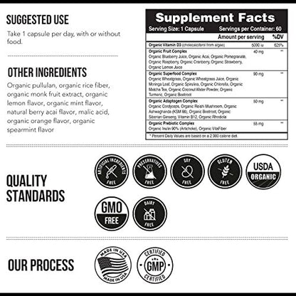 Bio Vitamin D3 5.000 IE – 100 % Vollwertkost & pflanzliches Cholecalciferol, veganes Vitamin D – angereichert mit Präbiotika & Superfood-Komplex – Bio, vegan, ohne Gentechnik & glutenfrei (60 Kapseln)