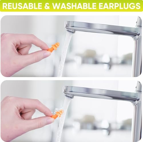 TICONN 12 Paar wiederverwendbare Silikon-Ohrstöpsel zum Schlafen, Geräuschunterdrückung, einzeln verpackt, 25 dB NRR, mit Kordel, für Studium, Konzentration, Reisen (12 Paar)