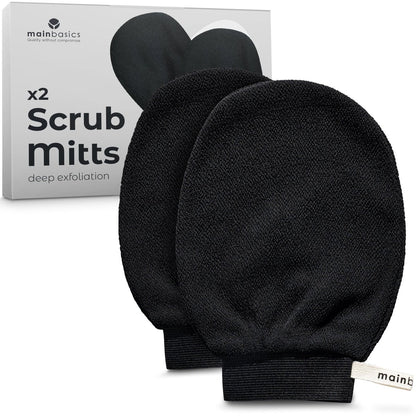 MainBasics Peeling-Handschuhe für die Dusche – Koreanische Körperpeeling-Mitts für abgestorbene Haut, Tiefenreinigung, Spray-Tan-Vorbereitung & KP-Behandlung (2er-Pack)