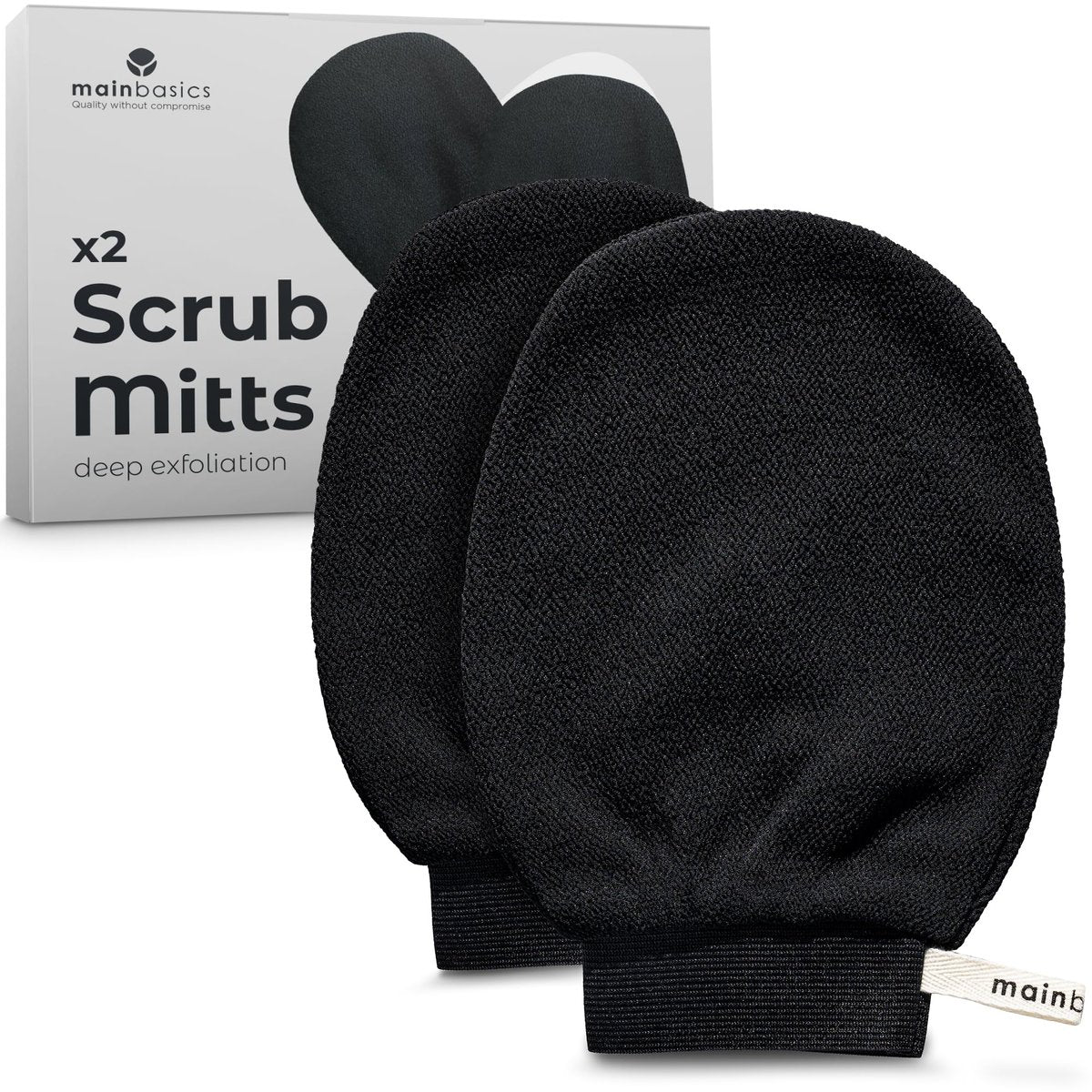 MainBasics Peeling-Handschuhe für die Dusche – Koreanische Körperpeeling-Mitts für abgestorbene Haut, Tiefenreinigung, Spray-Tan-Vorbereitung & KP-Behandlung (2er-Pack)