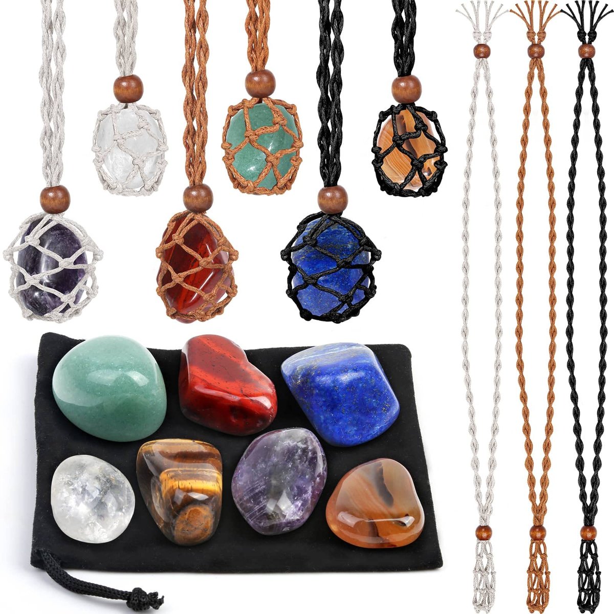 Evatage Kristall-Anhänger-Set mit 7 Chakra-Heilsteinen – 6 verstellbare Kristallkäfige für Yoga, Meditation, Schmuck und Wohnkultur